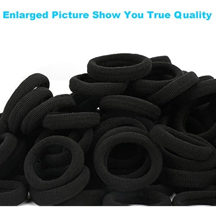 Qarwayoc Black Seamless Hair Ties – Cotton Hair Bands – Tiny Elastics Ponytail Holders for Toddlers, 1 Inch in Diameter, Black, by Nspring - Image 5
